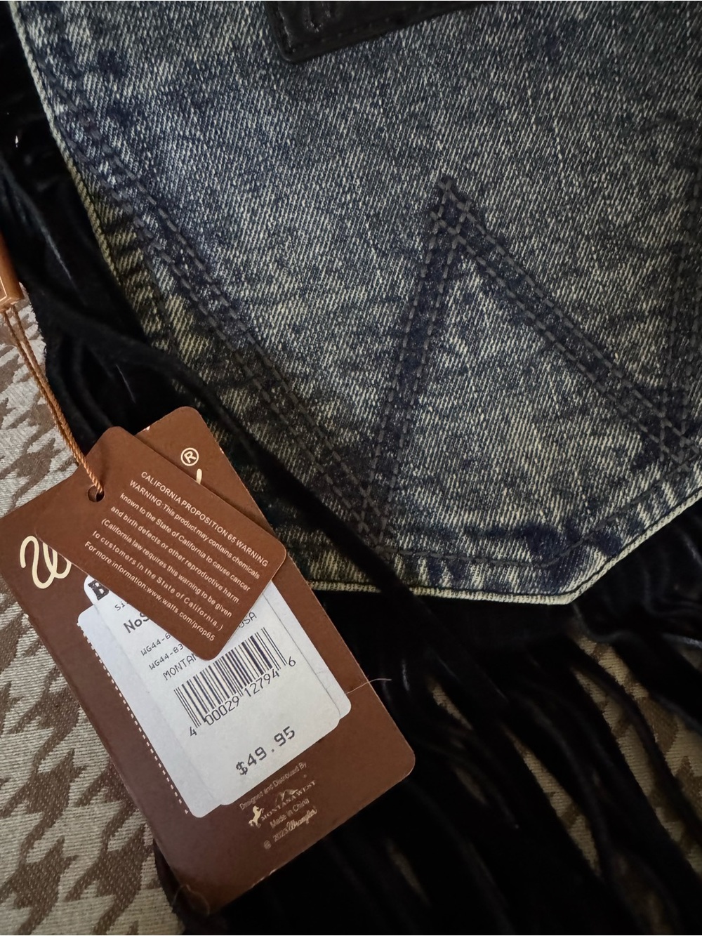 Wrangler Washed Blue Denim and Black Crossbody Bag with Logo Patch - Picture 4 of 5